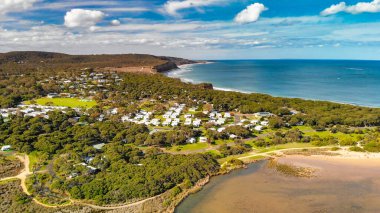 Aerial view of Torquay Beach along the Great Ocean Road, Australia.