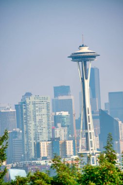 Güneşli bir günde Kinnear Park 'tan Seattle hava manzarası.