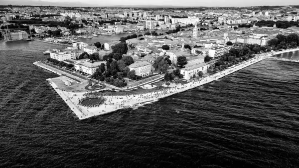 Zadar Bij Zonsondergang Kroatië Luchtfoto Van Boulevard Met Zee Orgel — Stockfoto