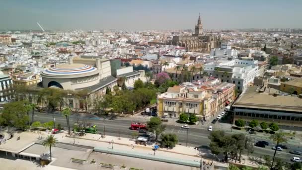 Aerial View Sevilla Spain City Skyline River — Stock Video