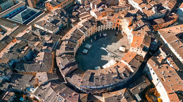 Flygfoto Över Piazza Anfiteatro Lucca Toscana Italien — Stockfoto