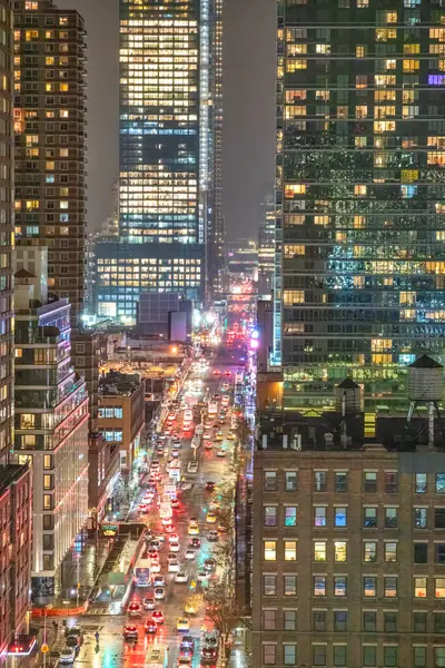 Midtown Manhattan Nachts Panoramisch Uitzicht Wolkenkrabbers Van New York City — Stockfoto