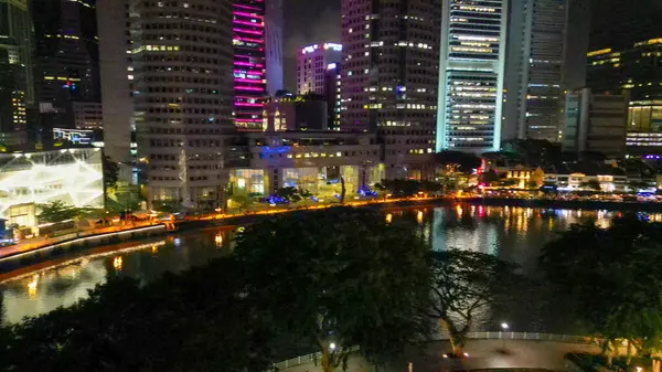 Singapore Augusti 2023 Flygfoto Boat Quay Och Stadens Skyline Från — Stockfoto