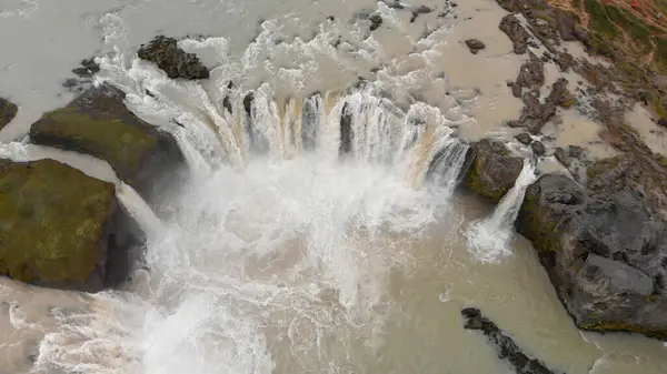 Luftaufnahme Des Berühmten Wasserfalls Von Godafoss Island Die Atemberaubende Landschaft — Stockfoto