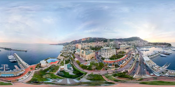 Montecarlo Panoramic Aerial View Monaco Skyline Sunset 360 Degrees Spherical — Stock Photo, Image
