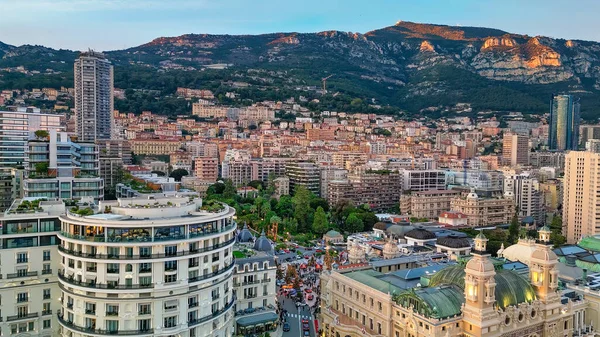 Ben Montecarlo Luchtfoto Van Monaco Skyline Bij Zonsondergang — Stockfoto