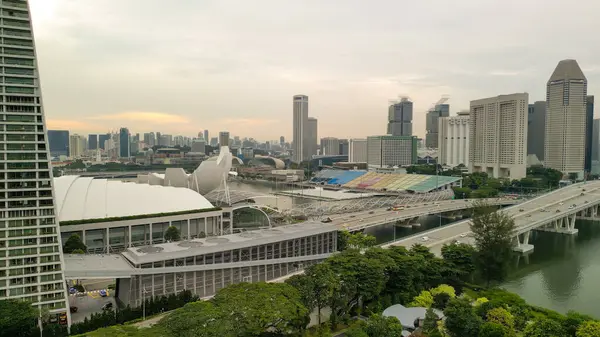 Singapore Antenn Utsikt Över Marina Bay Området Mulen Dag — Stockfoto