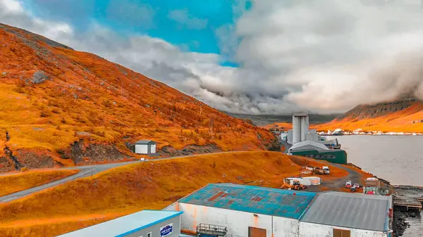 Вид Воздуха Сейдисфьордур Небольшой Городок Фьордов Северо Восточной Части Исландии — стоковое фото