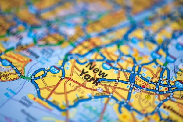 Karte Von New York State Usa Oberflächlicher Fokus Auf New — Stockfoto