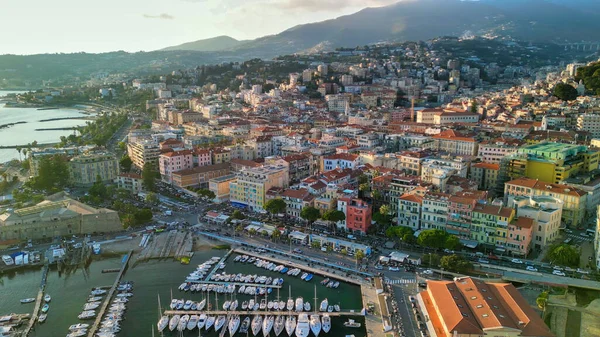 Sanremo Italien Luftaufnahme Des Stadthafens Und Der Skyline Einem Sonnigen — Stockfoto