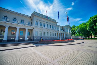Vilnius, Litvanya - 10 Temmuz 2017: Bir yaz gününde şehir meydanı ve simgeleri.