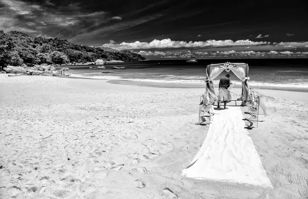 Wedding Preparation Tropical Beach Background Beautiful Sea Blue Sky — Stock Photo, Image
