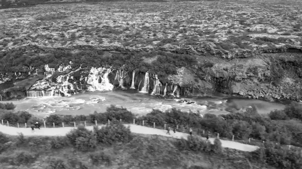 Luftaufnahme Der Schönen Blauen Fluss Und Felsformationen Barnafoss Wasserfall West — Stockfoto