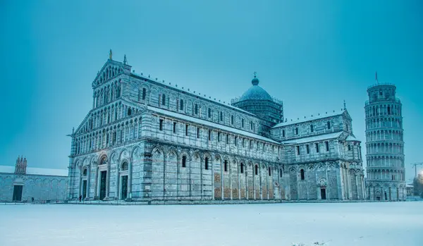 Pisa Snow Famous Landmarks Monuments Field Miracles Snowstorm — Stok fotoğraf