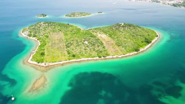 Heart Island Aerial View Croatia Galesnjak Heart Shaped Croatian Island — Stock Video