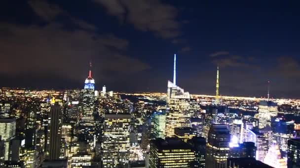 New York Nachts Panoramisch Uitzicht Vanuit Lucht Manhattan Rechtenvrije Stockvideo's