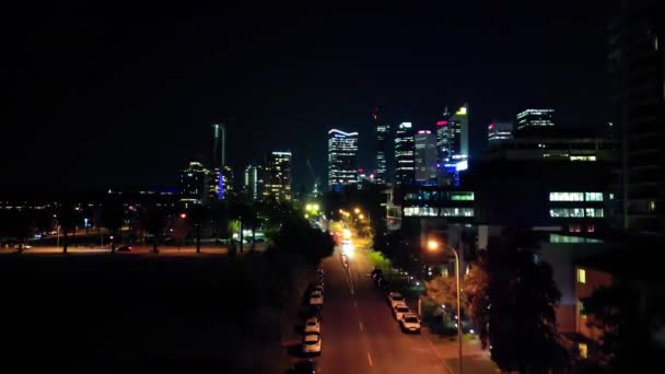 Vista Aérea Horizonte Perth Noite Austrália Ocidental — Vídeo de Stock