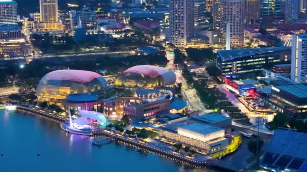 Νυχτερινή Εναέρια Άποψη Της Σιγκαπούρης Marina Bay Ορίζοντα — Αρχείο Βίντεο
