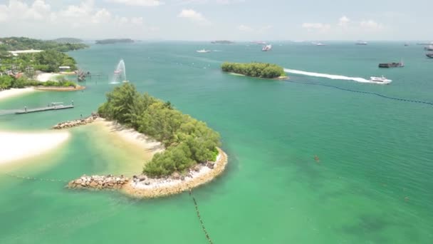 Praia Sentosa Singapura Vista Aérea Praia Litoral Dia Ensolarado — Vídeo de Stock
