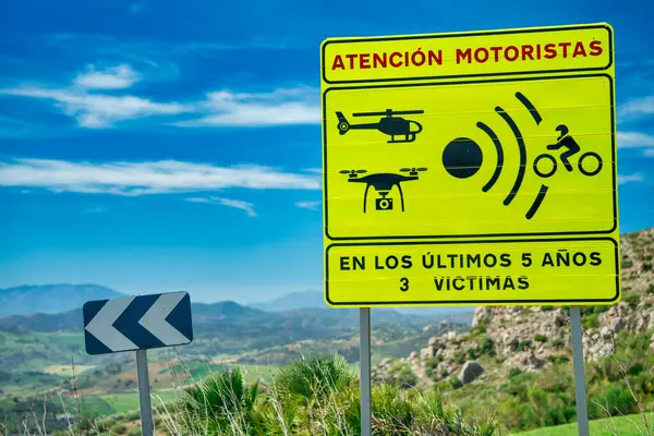 Danger Road Signs Bikers Andalucia Spain — Stock Photo, Image