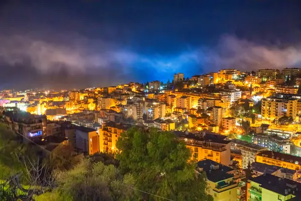 Natt Antenn Utsikt Över Den Vackra Staden Sanremo Italien — Stockfoto