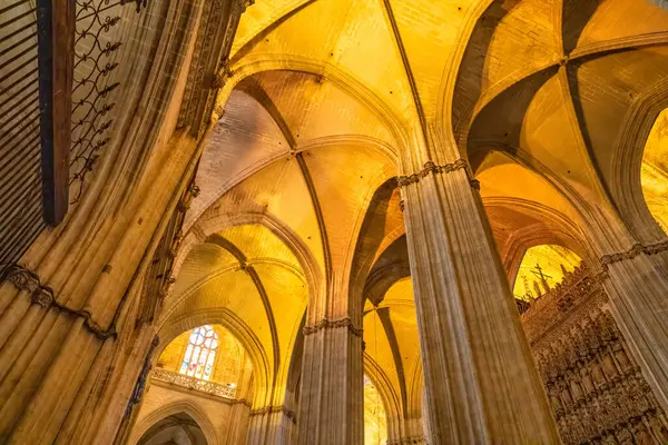 Innenraum Der Kathedrale Von Sevilla Und Säulen Spanien — Stockfoto