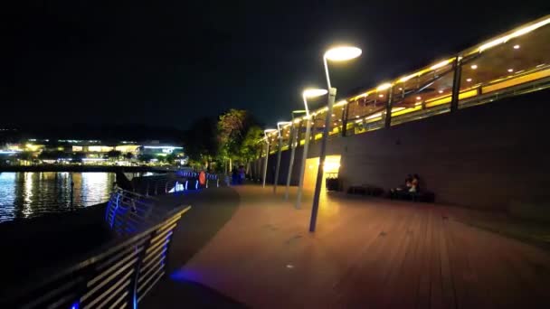 Αεροφωτογραφία Του Sentosa Boardwalk Νύχτα Σιγκαπούρη — Αρχείο Βίντεο