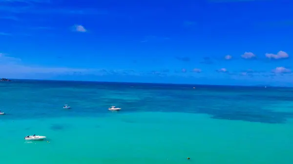Praslin Beach Seychellerna Flygfoto Över Tropiska Kusten Solig Dag — Stockfoto