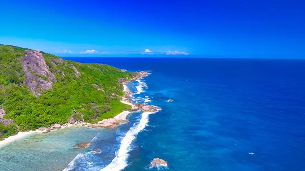 Anse Source Argent Beach Digue Seychellerna Flygfoto Över Tropiska Kusten — Stockfoto