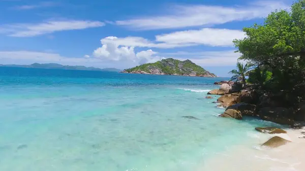 Grand Sister Island Cerca Digue Seychelles Vista Aérea Costa Tropical — Foto de Stock