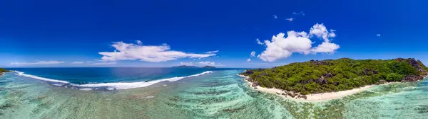 Digue Island Seychelles Aerial View Panorama Mode Sunny Day — Stock Photo, Image