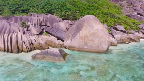Anse Source Dargent Beach Digue Seychelles Vista Aérea Costa Tropical — Vídeo de stock