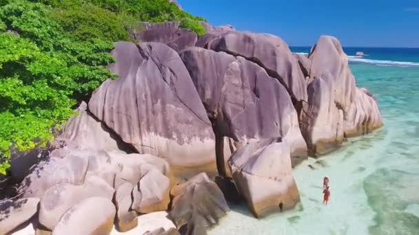 Anse Source Dargent Beach Digue Seychelles Aerial View Tropical Coastline — Stock Video