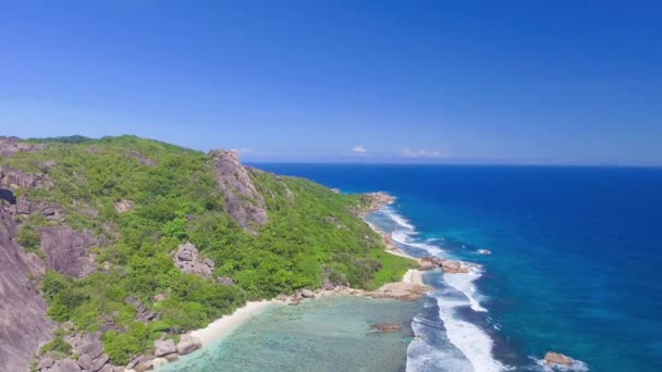 Anse Source Dargent Beach Digue Seychelles Aerial View Tropical Coastline — Stock Video