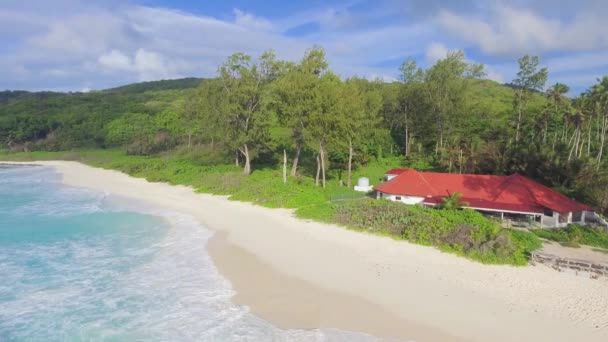 Grand Anse Beach Digue Seychely Letecký Pohled Červený Dům Podél — Stock video