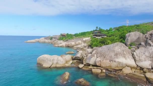 Felicite Island Blízko Digue Seychely Letecký Pohled Tropické Pobřeží Slunečného — Stock video