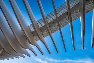 Palmeral de las Sorpresas Malaga limanında geziniyor. Endülüs, İspanya. Birçok insan güneşli bir günde burada eğleniyor...