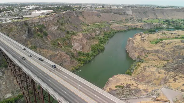 stock image Perrine Memorial Bridge aerial view in Jerome, Idaho.