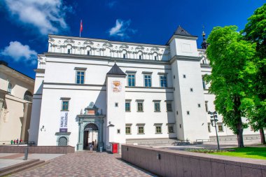 Vilnius, Litvanya - 10 Temmuz 2017: Güneşli bir yaz gününde Katedral Meydanı.