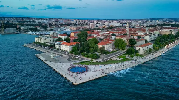Zadar Při Západu Slunce Chorvatsko Letecký Pohled Promenádu Mořskými Varhany Stock Fotografie