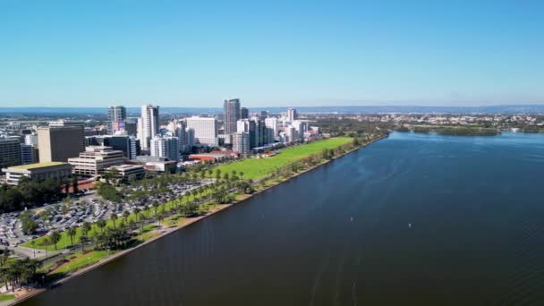 Widok Lotu Ptaka Perth Cityscape Swan River Australia Filmik Stockowy