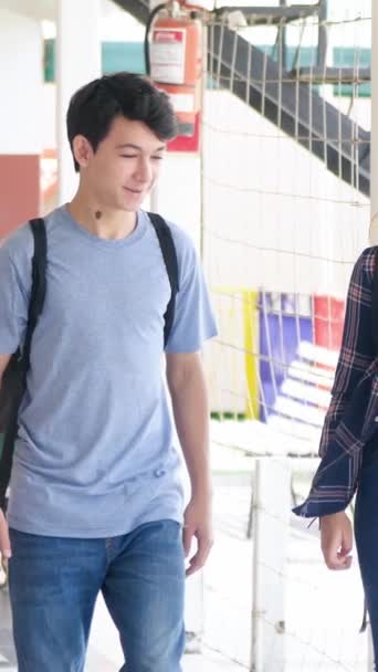 Group High School Multi Ethnic Teenagers Walking School Hallway Vertical Video Clip