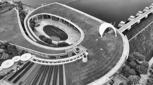 Marina Barrage Singapur Letecký Pohled Město Pobřeží Zataženém Odpoledni Royalty Free Stock Obrázky
