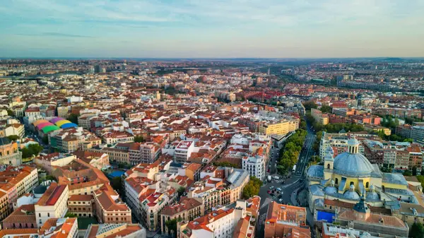 Madrid Španělsko Letecký Pohled Centrum Města Budovy Hlavní Památky Slunečného Stock Fotografie