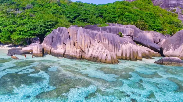 Anse Source Argent Beach Digue Seychely Letecký Pohled Tropické Pobřeží Stock Obrázky