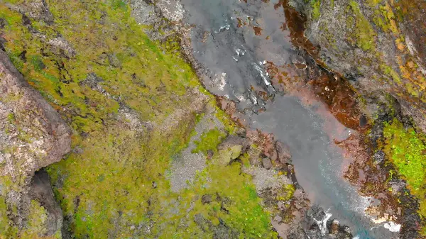 Вид Воздуха Красивый Водопад Stjornarfoss Дождливый День Лицензионные Стоковые Фото