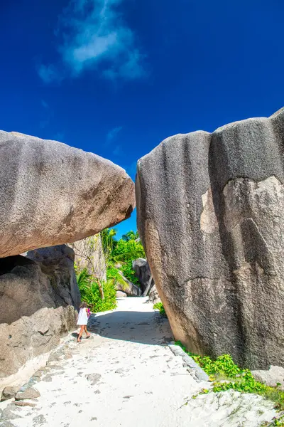 Increíble Paisaje Isla Digue Archipiélago Las Seychelles Imagen De Stock