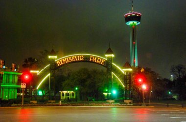 Hemisfair Park entrance at night, San Antonio - Texas. clipart