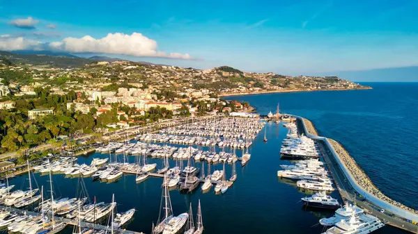 Sanremo Italy Aerial View City Port Skyline Sunny Afternoon Stock Photo