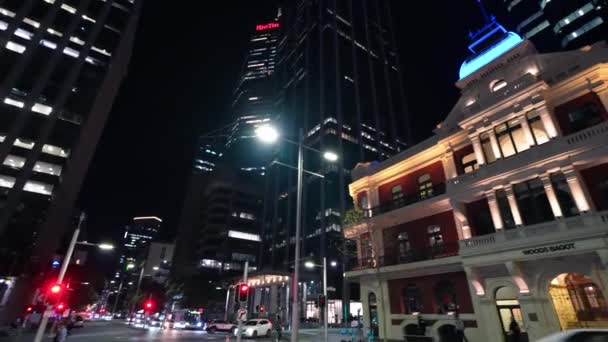 Perth Australien September 2023 Downtown City Gator Och Byggnader Natten — Stockvideo